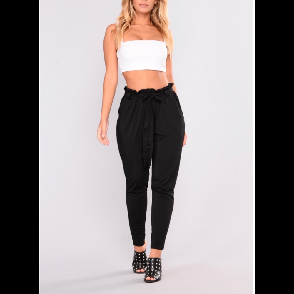 Fashion Nova Black High Waisted Tie Waist Pants